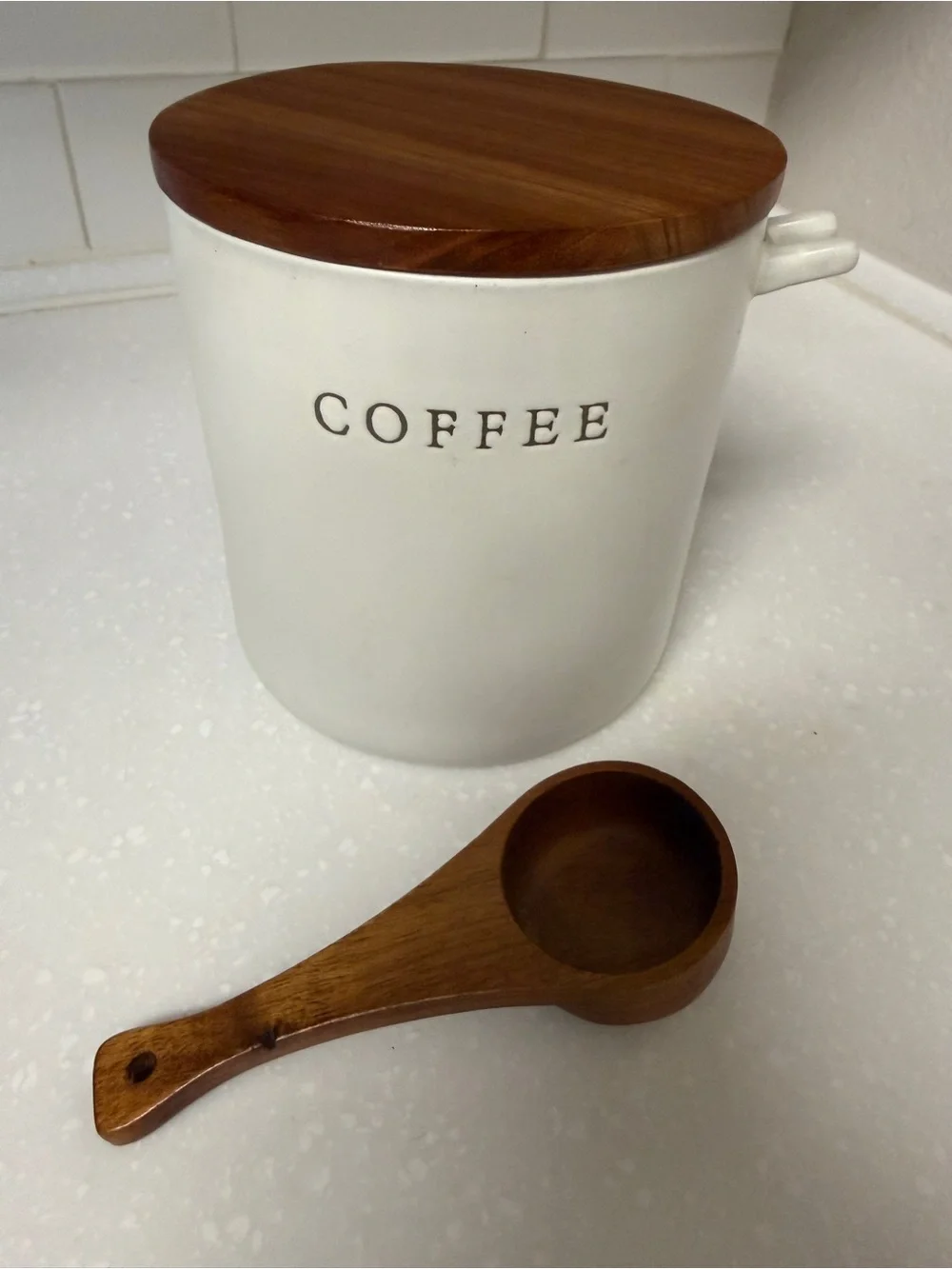 Hearth & Hand Cream Ceramic Coffee Canister with Wooden Lid and Spoon
